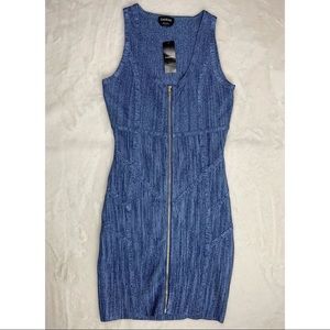Bebe Dress Medium NWT Layla Zip Blue Knit Stretch Bandage Mini Cutout bodycon